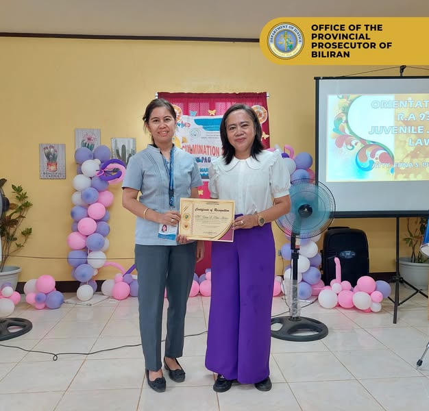 Recognition photograph from OPP Biliran’s juvenile justice education update